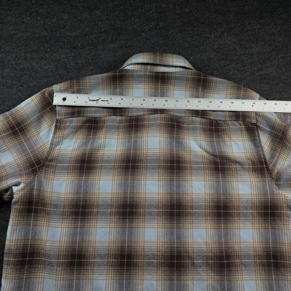 Dixxon Flannel Brown Blue Shadow Plaid Snap Button Work Shirt Grunge Men's L - Picture 8 of 14
